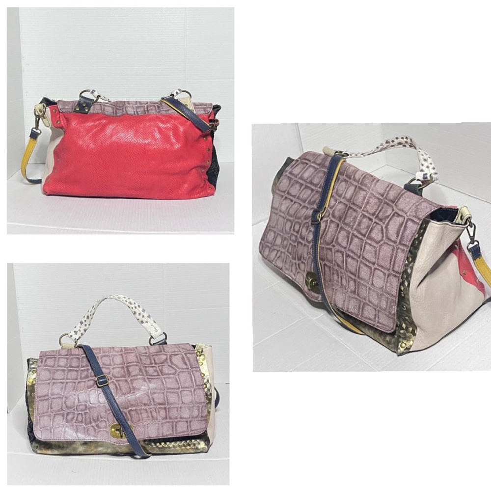 Ebarrito Italian Leather Oversized Patchwork Messenger Bag